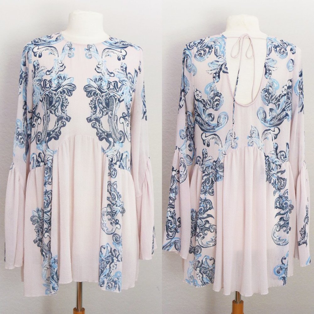Free People Printed Symphony Sheer Swing Slip Dress in Petal Pink Combo S $98 - Picture 6 of 15